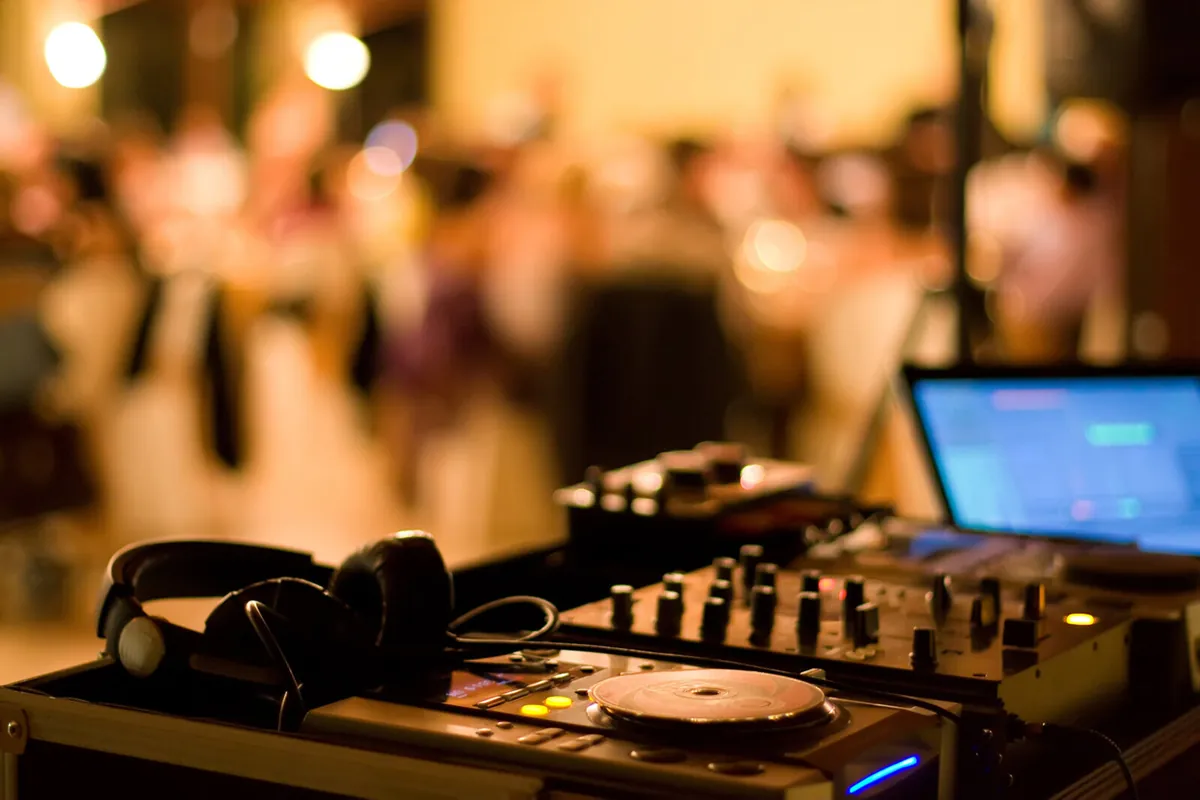DJ equipment set up at a wedding reception